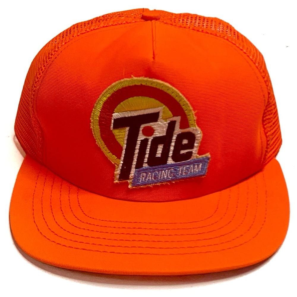 Vintage Tide Racing Team Orange Patch Logo Snapback Trucker Hat Cap Made In USA